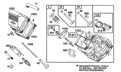 Head Assembly Diagram and Parts List for 161432-0126-XX  Briggs and Stratton Engine